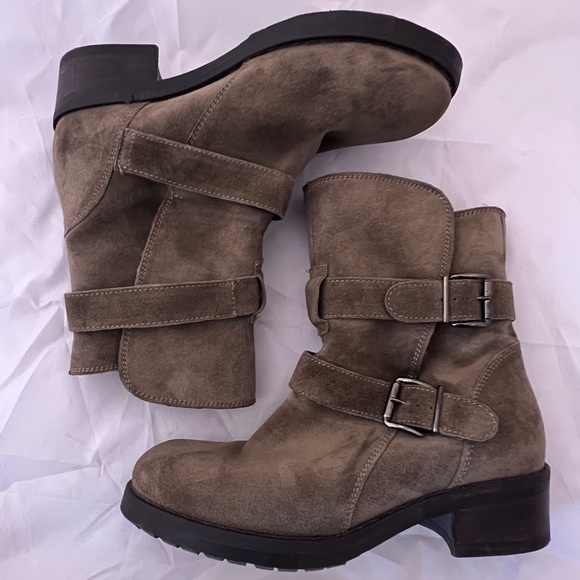 KURT GEIGER Brown Suede Buckle Ankle Boot Sheepskin Lined Low Heel Size 38/7-7.5 - Picture 2 of 15